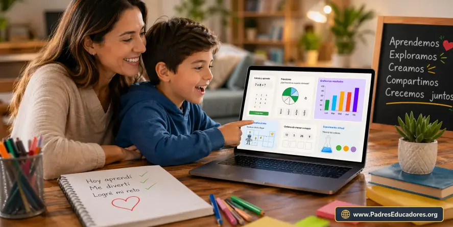 Familia aprendiendo con mini apps dentro de PadresEducadores
