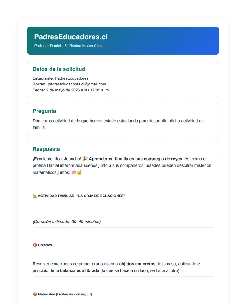 Actividad familiar para aplicar el aprendizaje en casa